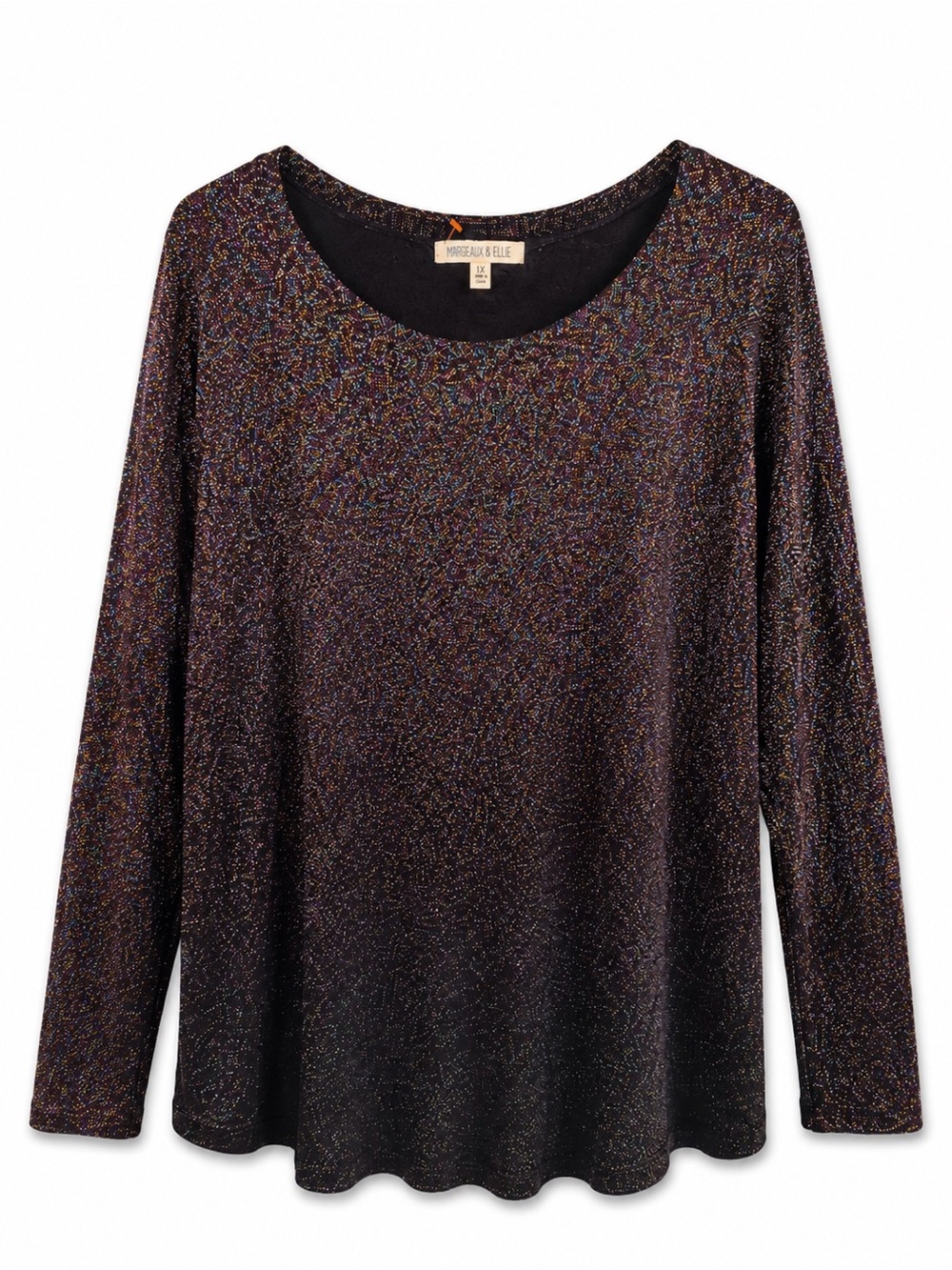 Margaux & Elle Black Metallic-Thread Long-Sleeve Scoop Neck Top